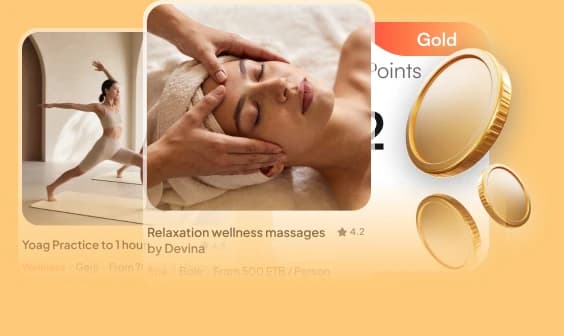 Gizie venue cards for a yoga class and a massage, beside a Gold points balance.